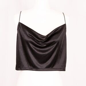 Black Cowl Neck Spaghetti Strap Crop Top, Size L